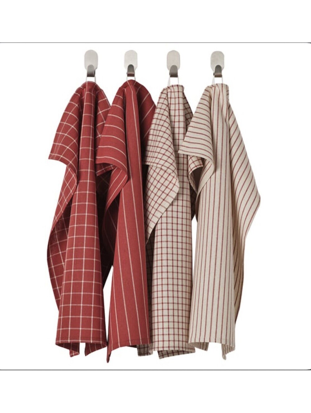 IKEA of Sweden RINNIG Dish Towels Set of 4 Red White Plaid Cotton 18x24 Kitchen
